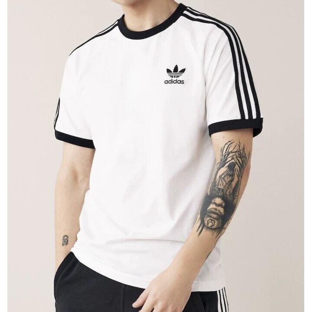 Adidas Originals T-Shirt Mens M White Black 3-Stripes Trefoil Gorpcore90s Style